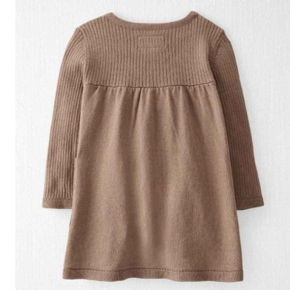 NWT Carter's Kids Brown Pleated Casual Dress Long Sleeves - Organic Cotton ~3M - Picture 2 of 6